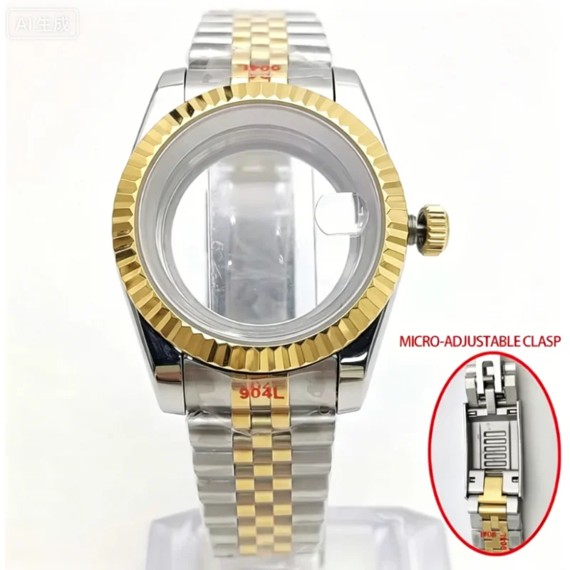 39mm-two-tone-gold-plated-watch-case-jubilee-bracelet-fits-nh35-nh36-movements-285mm-dial-micro-adjustable-stainless-steel