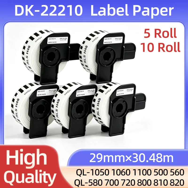 5Roll 10roll DK 22210 DK-22210 Thermal Label Rolls 29mm*30.48m Continuous LabelDK-22210 2210 Compatible for Brother Printer