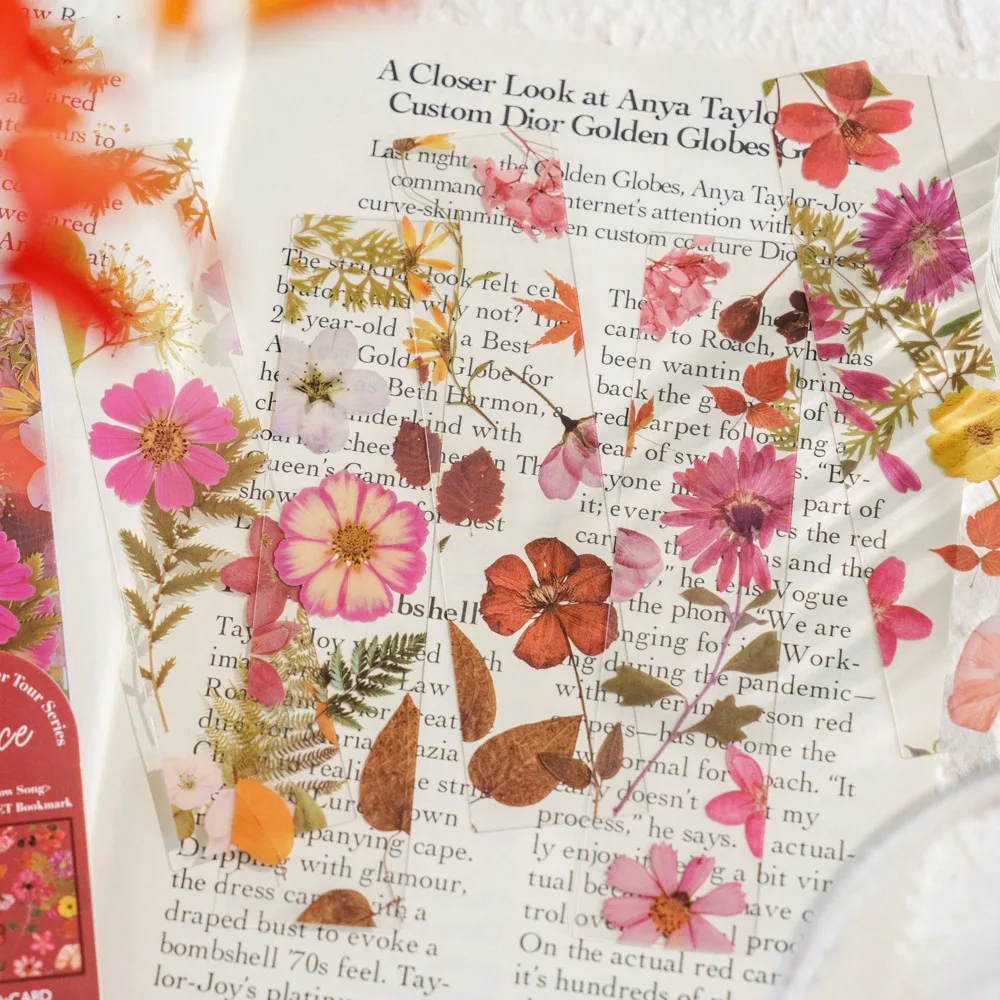 

5pcs PVC Flower Travel Series Bookmark Four Seasons Translucent Reading Book Mark Stationery Natural Plant Bookmark