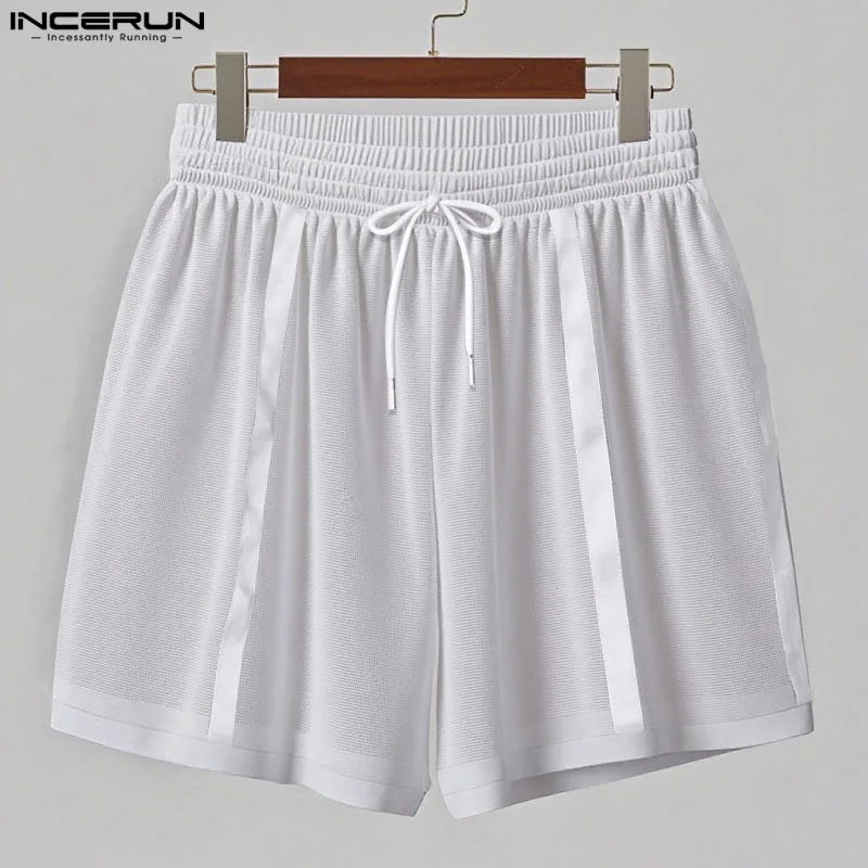 Heren shorts mesh patchwork trekkoord losse transparante mannelijke shorts streetwear zomer 2025, sexy vakantie heren bodems INCERUN