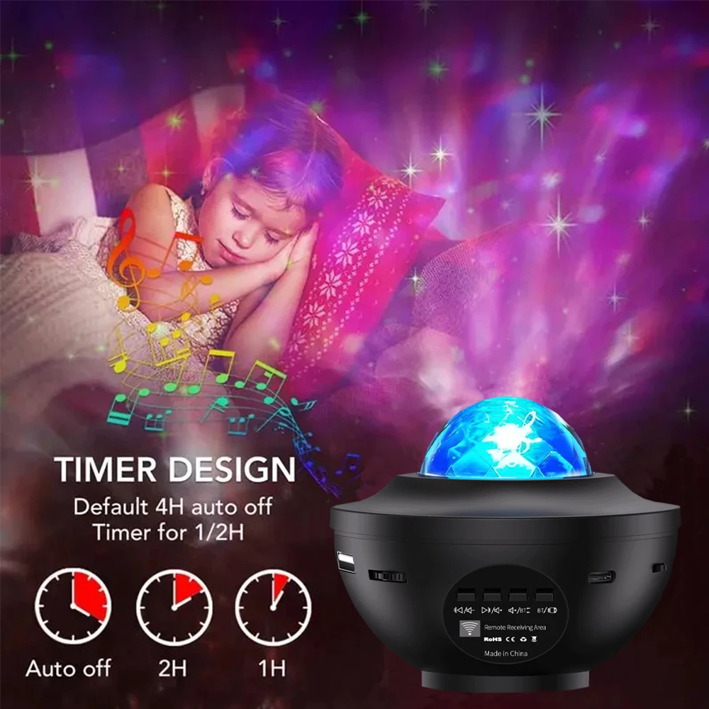 Imagem -04 - Projetor Led Ripple Água Projetor Galaxy Star Quarto Night Light Controle Remoto Multi-color Decoração do Quarto 1pc