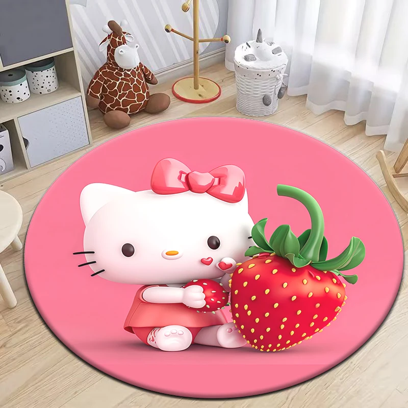 Sanrio HelloKitty Cute Cartoon HD Printed Round Carpet,Balcony Bedroom Living Entrance Door Sofa Seat Non-slip Mat Gift Home Rug