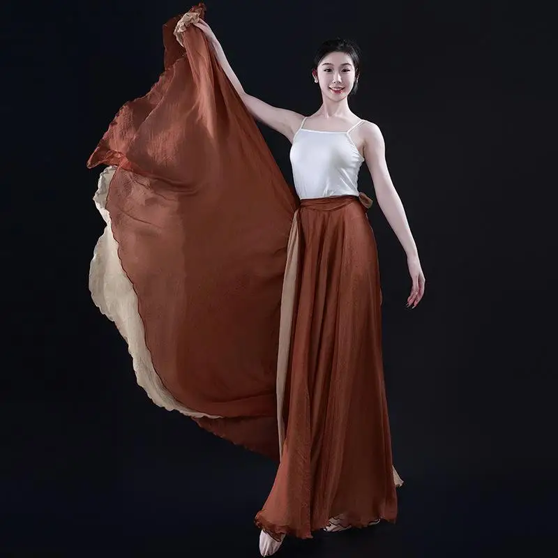 Women Classical Dance Costume Large Swing Dance Skirt Elegant Chiffon Ballet Dancer Practice Wear Ethnic Double Flamenco Skirts