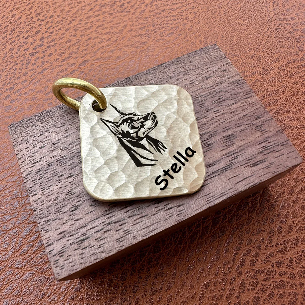 Square Brass Dogs Tag Customized Pet ID Tags Engraving Puppy Anti-lost Collars Tag Dog Cat Name Pets Dog Accessories Supplies