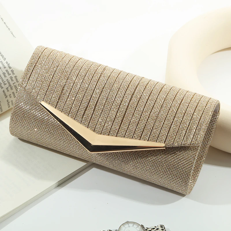 High Quality Fashion Evening Wedding Texture Hardware Trim Strip Print Dinner Clutch Purse Party Bag