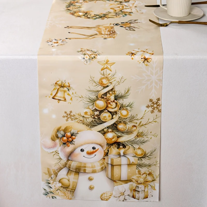 أنيقة الذهبي عيد الميلاد الجدول عداء الشتاء عطلة الطعام ديكور عطلة المطبخ طاولة طعام الديكور حفلة المنزل