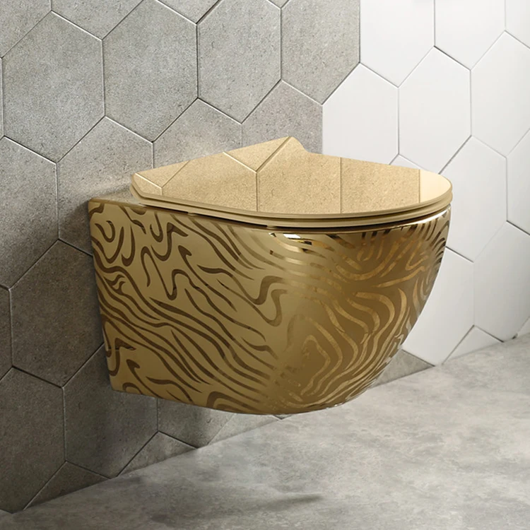 Modern Sanitary Wall Mounted Bathroom Chinese Wc Gold Color Wall Hung Toilet Bowl Ceramic Golden Toilet
