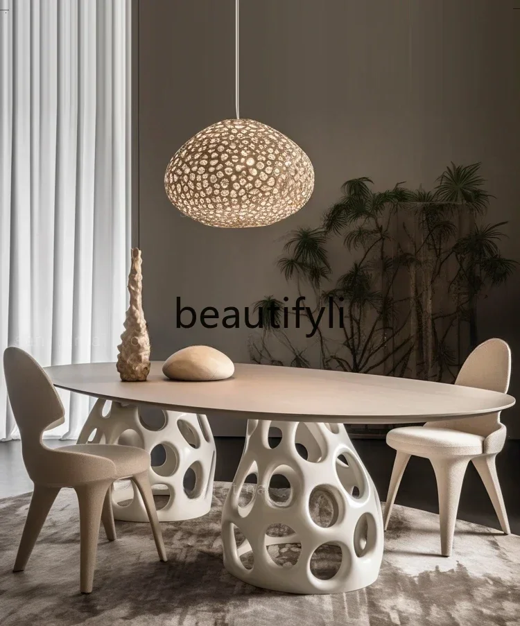 55Cream series, semi-circular dining table, medieval style, two meters, long dining table
