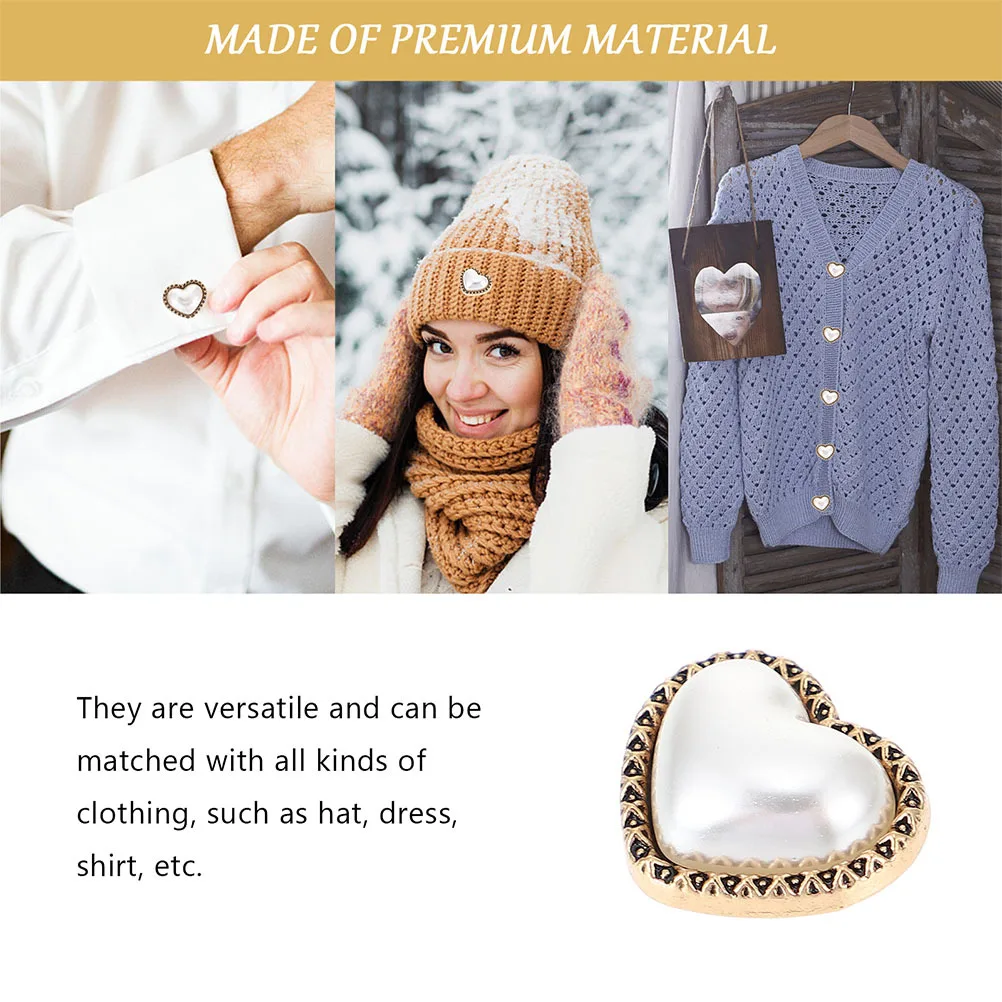 

10Pcs Heart Pearl Buttons Alloy Decorative Buttons Cardigan Sweater Shirt Sewing Accessories Sewing Button Heart Shape Button