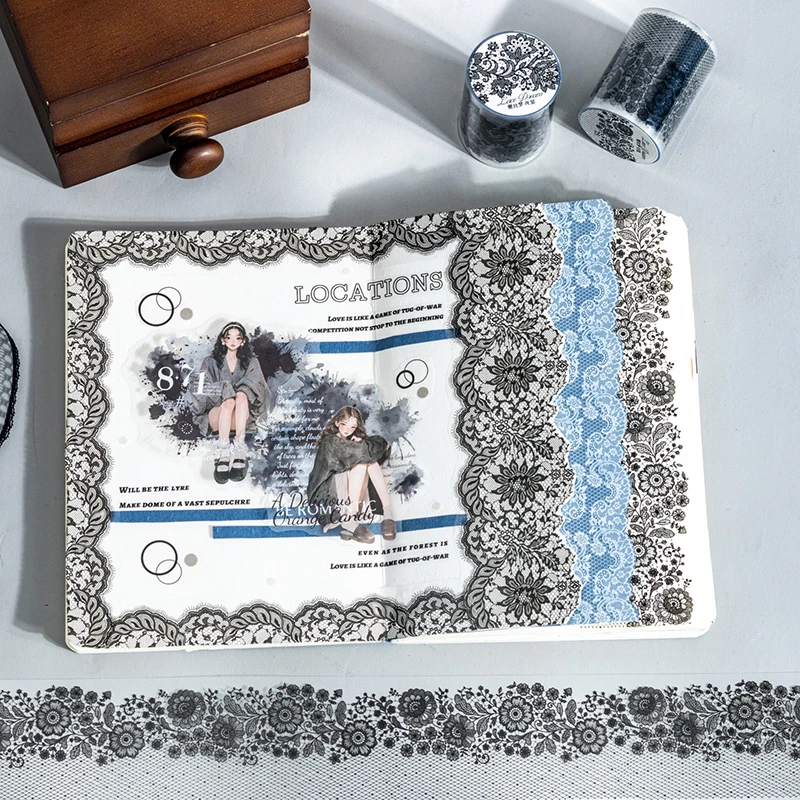 55mm * 2m preto branco rendas pet fitas diy scrapbooking lixo diário estética decoração diário colagem fita adesiva artigos de papelaria suprimentos