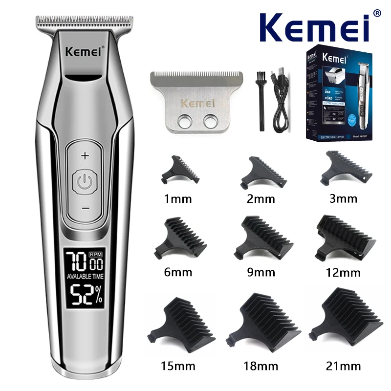 Kemei Haarschneidemaschine KM-5027 oder Trimmer für Männer mit Einstellbarer Geschwindigkeit, LED-Digitalanzeige, Haarschneidemaschine, Schnitztrimmer, Elektrischer Rasierer