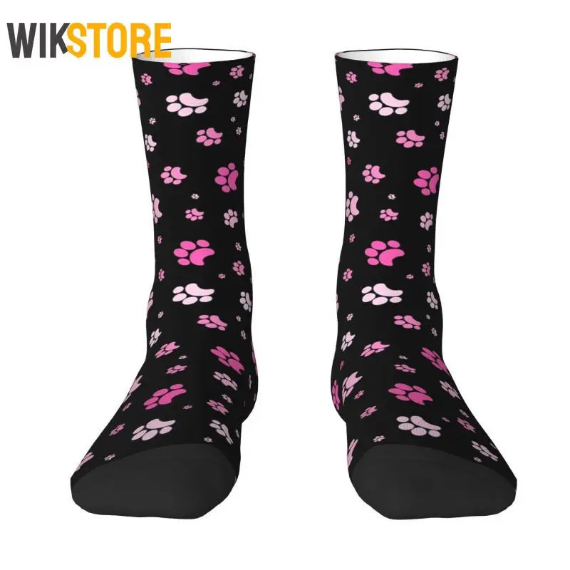 

Red And Pink Dog Paw Men Women Male Hip Hop Happy Crew Sock Cool Spring Summer Autumn Winter Dress Socks Running Sport Socks