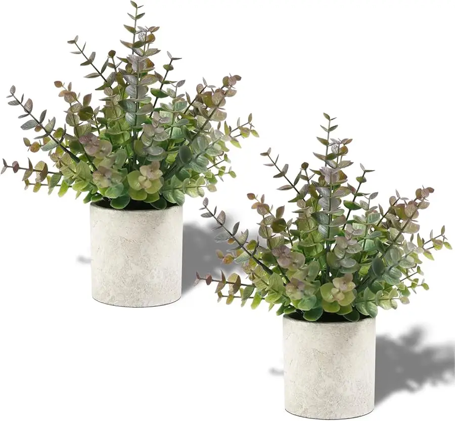 

2 Pack Small Fake Plants Christmas Plants Eucalyptus Potted Artificial Plants for Home Indoor Fireplace Mantel Shelf Desk Home B