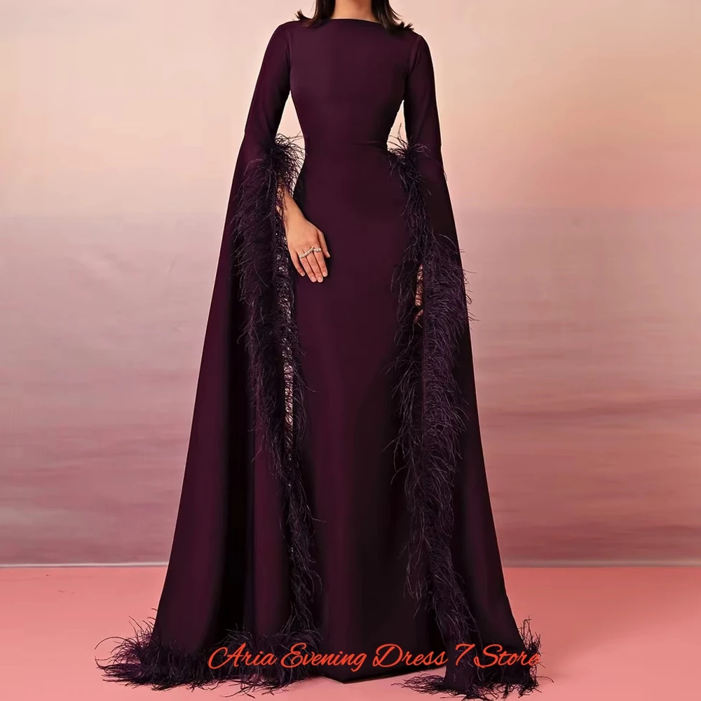 Elegant Jersey Long Sleeves Evening Dress High Quality Feathers Customized Prom Dresses Luxury Mermaid Special Occasion Gowns image 3