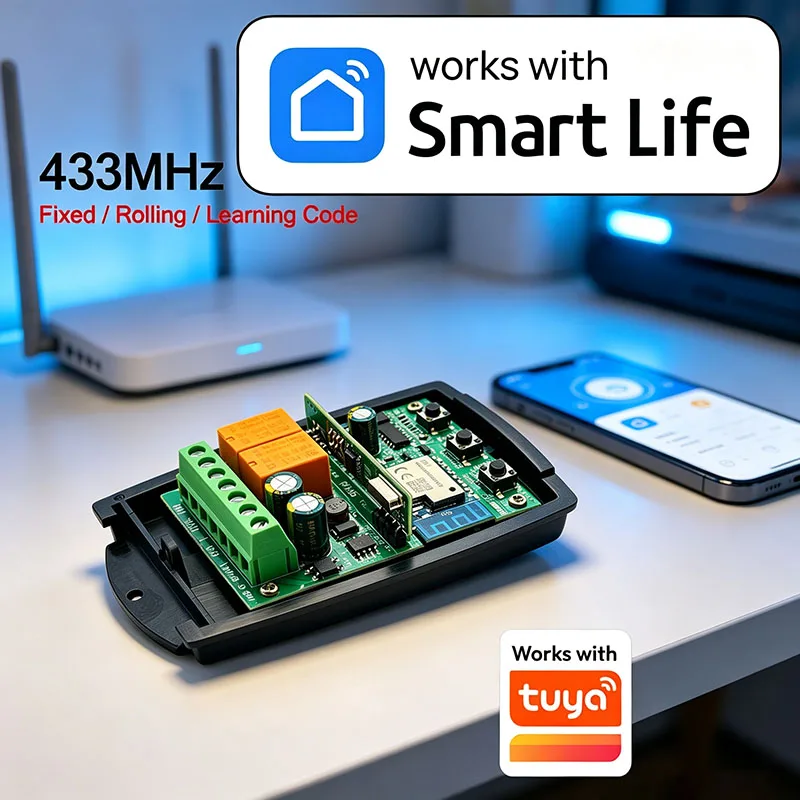 Universal Work With TUYA Smart Garage Door / Gate Remote Control Receiver 433MHz 433.92MHz Fixed Rolling Code 2CH Switch Module