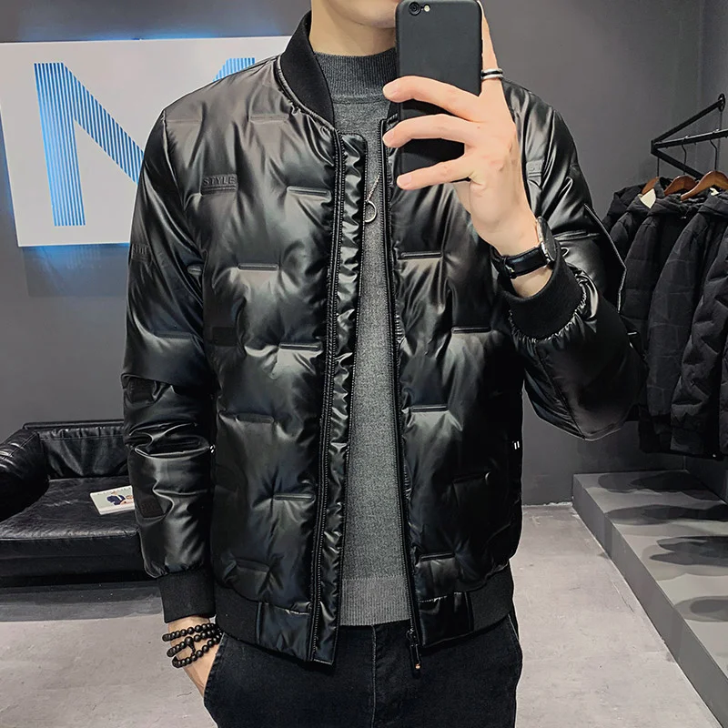 Winter New Men's Stand-Up Collar Bright Short White Duck Down Jacket Parkas Solid Color Trendy Warm Coats Outwear Top Cloth