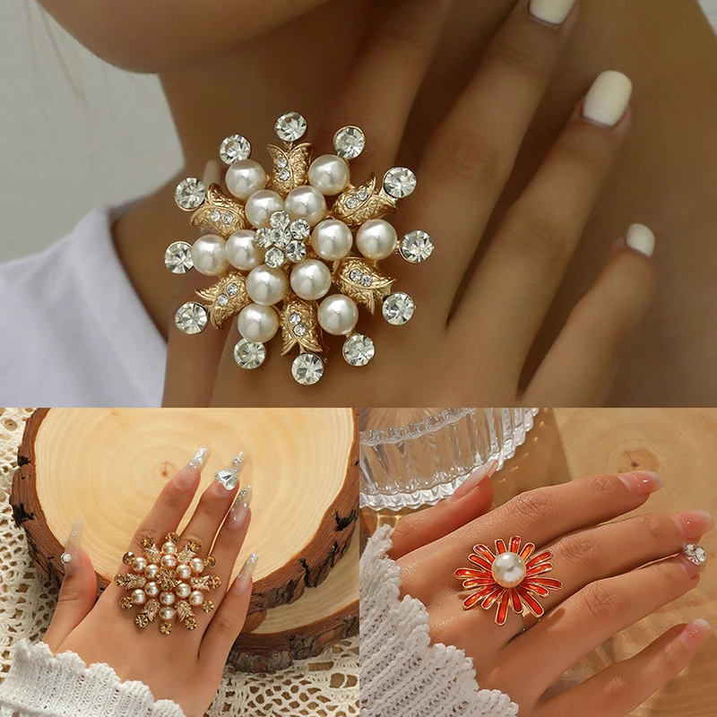 Pearl Open Rings For Women's Accessories Nail Photoshoot Handicraft Photographic Nail Ring Studio Manicure Photo Props Display