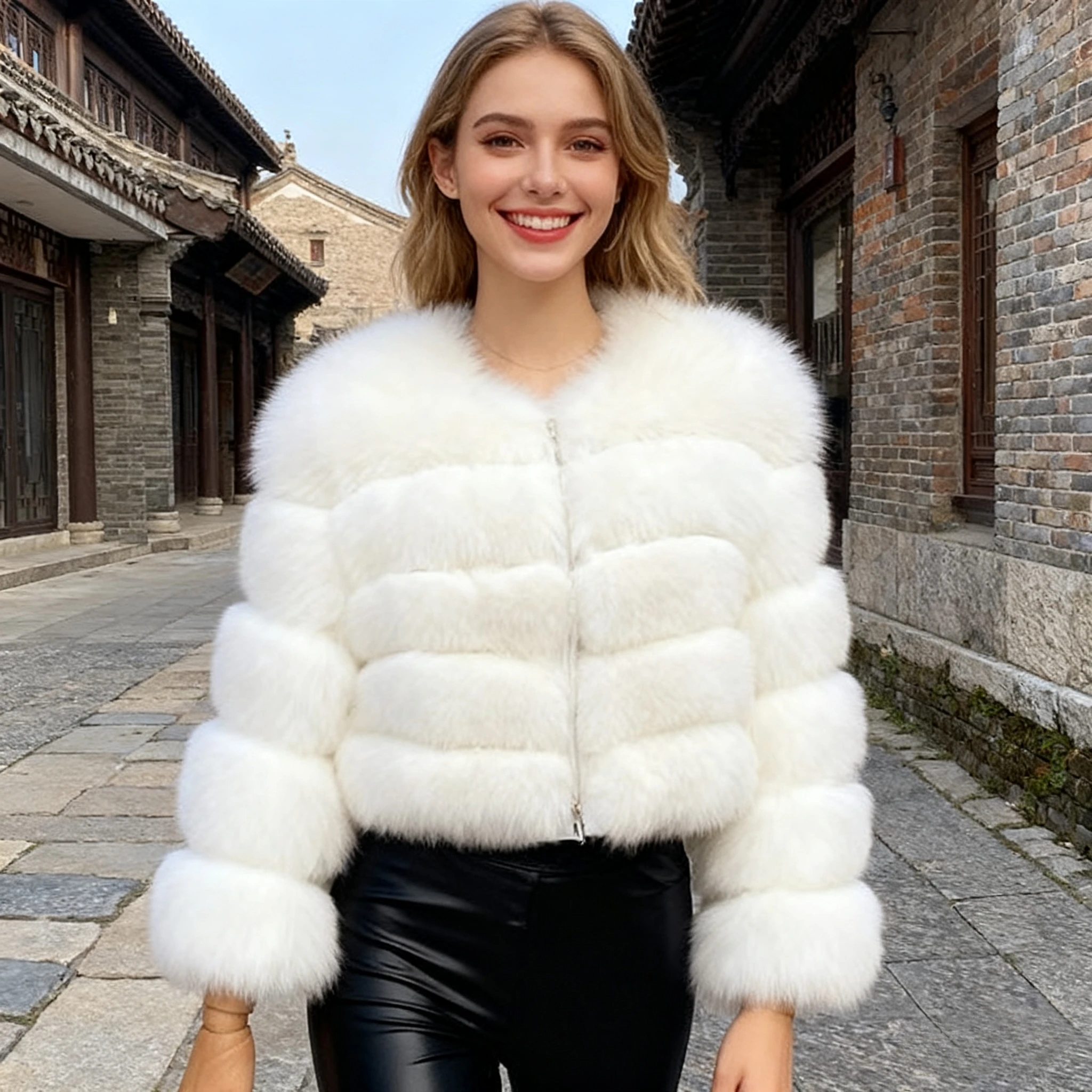الخريف الشتاء فو الفراء الثعلب معاطف النساء معطف قصير أصفر جاكيتات أنيقة سترة فاسق ملابس خارجية حفلة بيضاء سميكة الدافئة Y2k معاطف #3