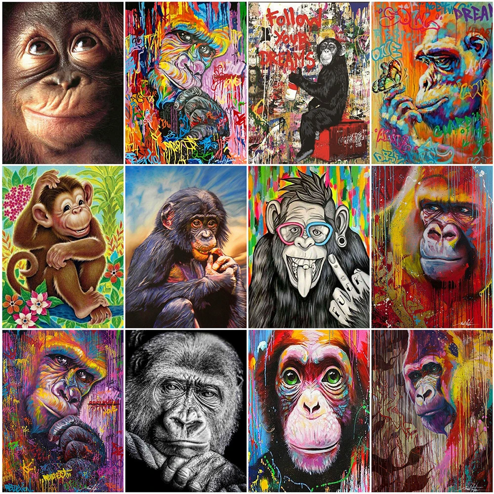 5D Diy Diamond Painting Orangutan Monkey Full Rhinestones Embroidery Mosaic Art Cross Stitch Kits Home Decor New Arrivals 2023