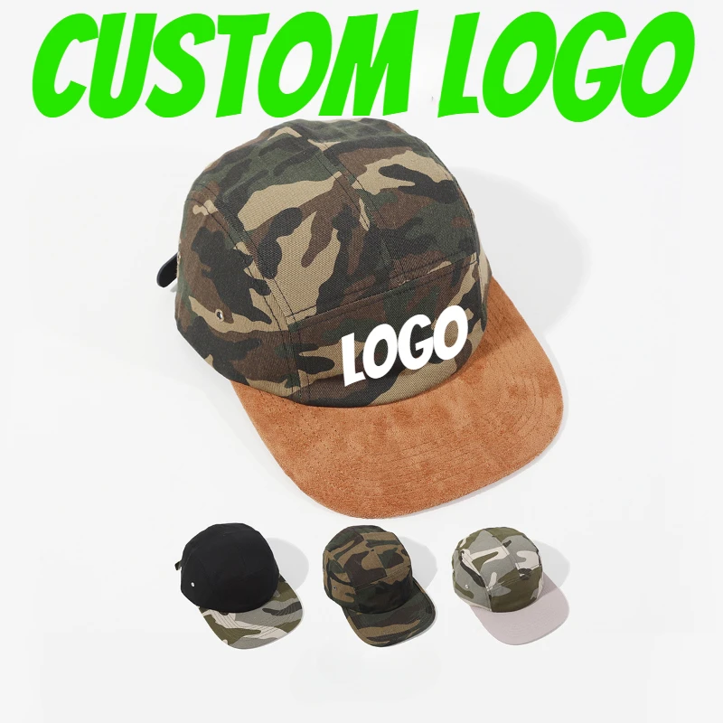 

Custom Logo5 Sheet Camouflage Flat Brim Hat Men's Outdoor Sports Baseball Hat Women