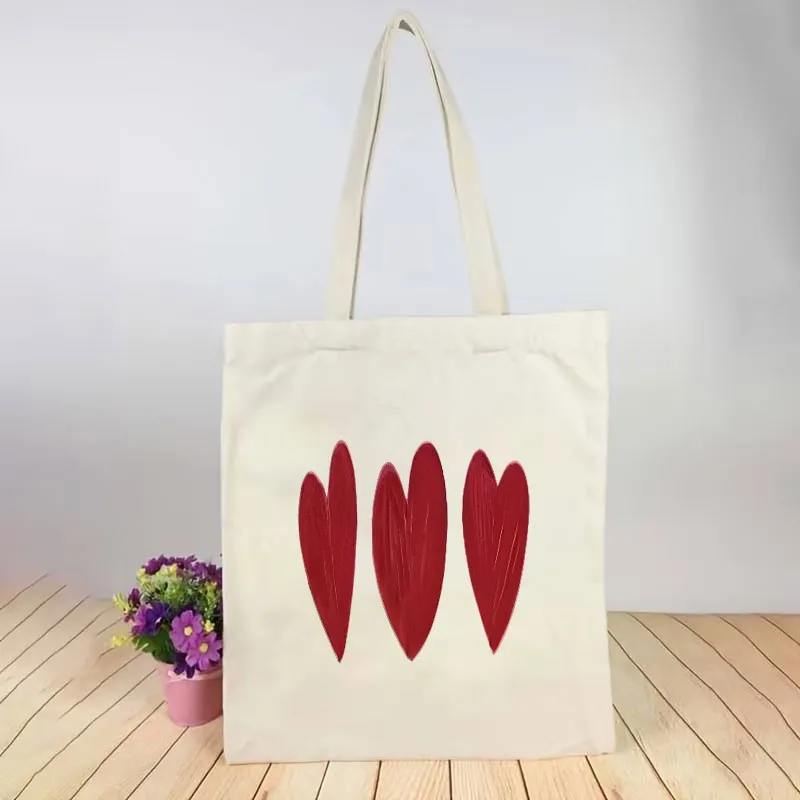 1 Printed Canvas Bag Romantic Red Heart Love Trendy Unisex Breathable Trucker Driver Portable White Crossbody Bag with Closure.