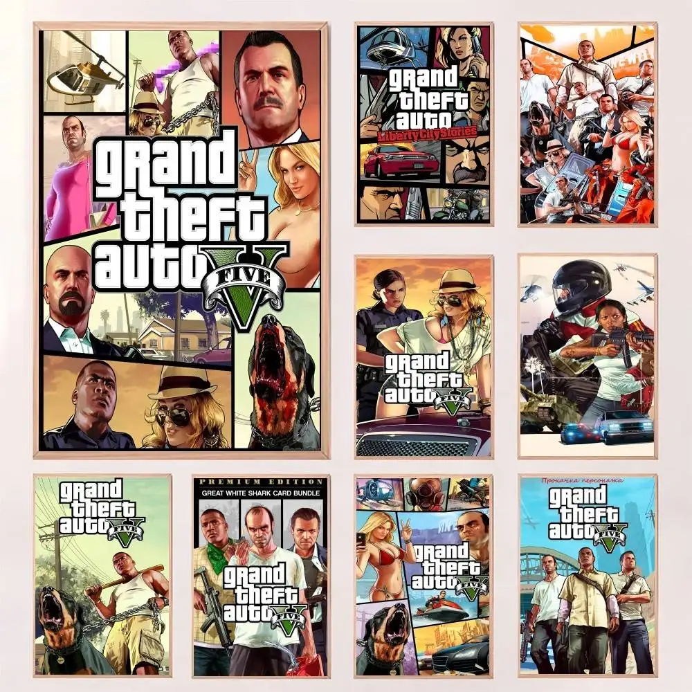 GTA 5 سرقة السيارات الكبرى الكلاسيكية خمر المشارك طباعة لغرفة النوم غرفة المعيشة ديكور المنزل اللوحة جدار الفن HD صورة جدارية #1