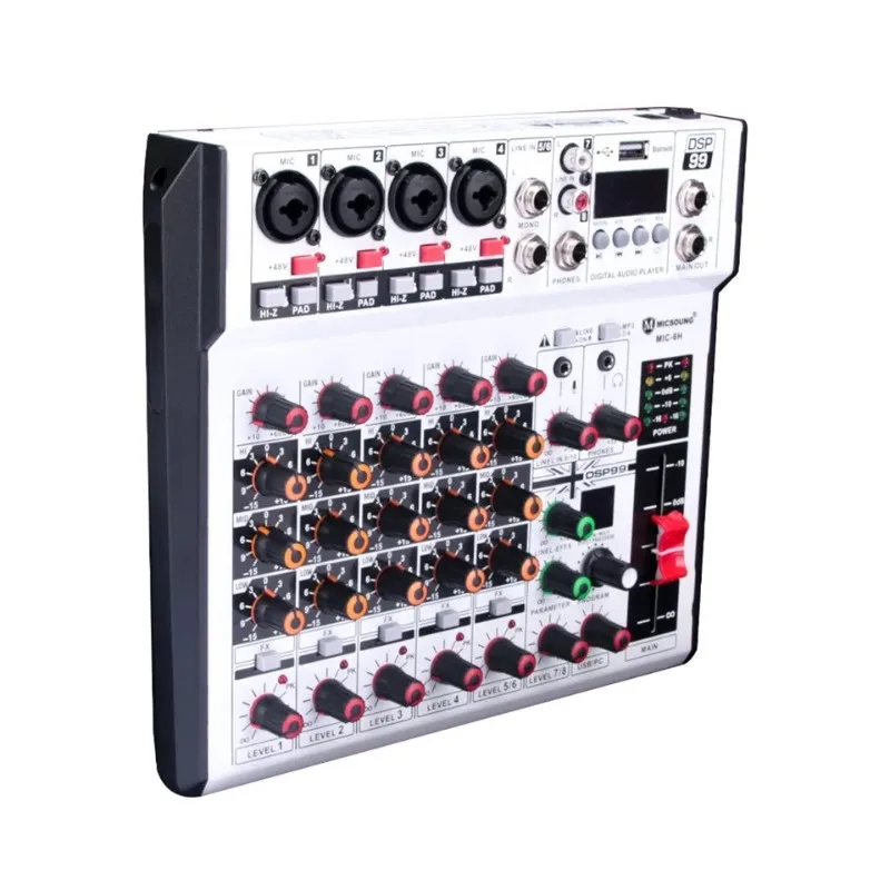 Mixer de áudio de 8 canais Console de mixagem Controlador de DJ Mixer de console de áudio integrado 99 DSP