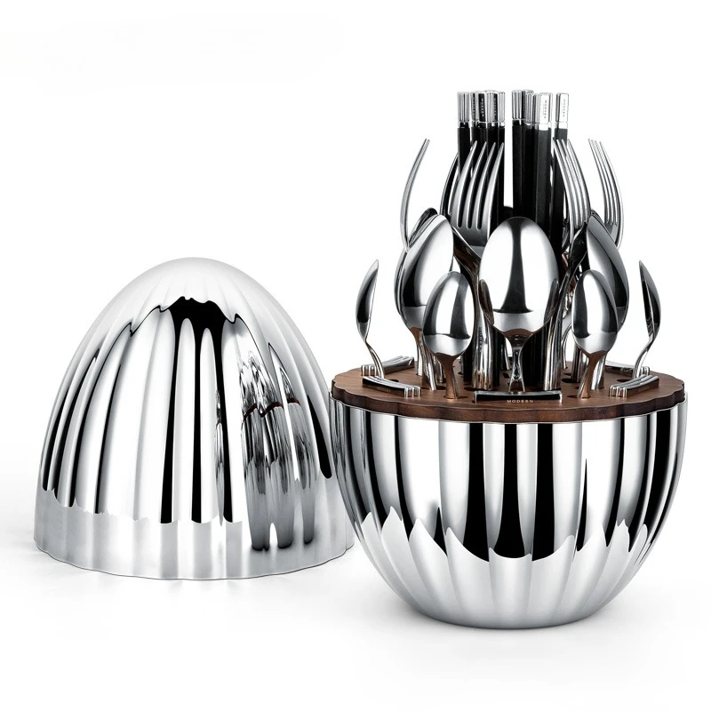 

Light luxury chopsticks version silver dragon egg western tableware set storage box