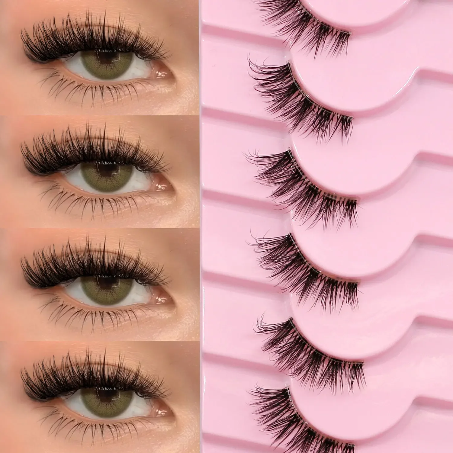 ヴェルトリア ナチュラルハーフラッシュ キャットアイラッシュ ソフトウィスピー クリアインビジブルバンド付き 再利用可能 フェイクミンクまつげ メイクアップ