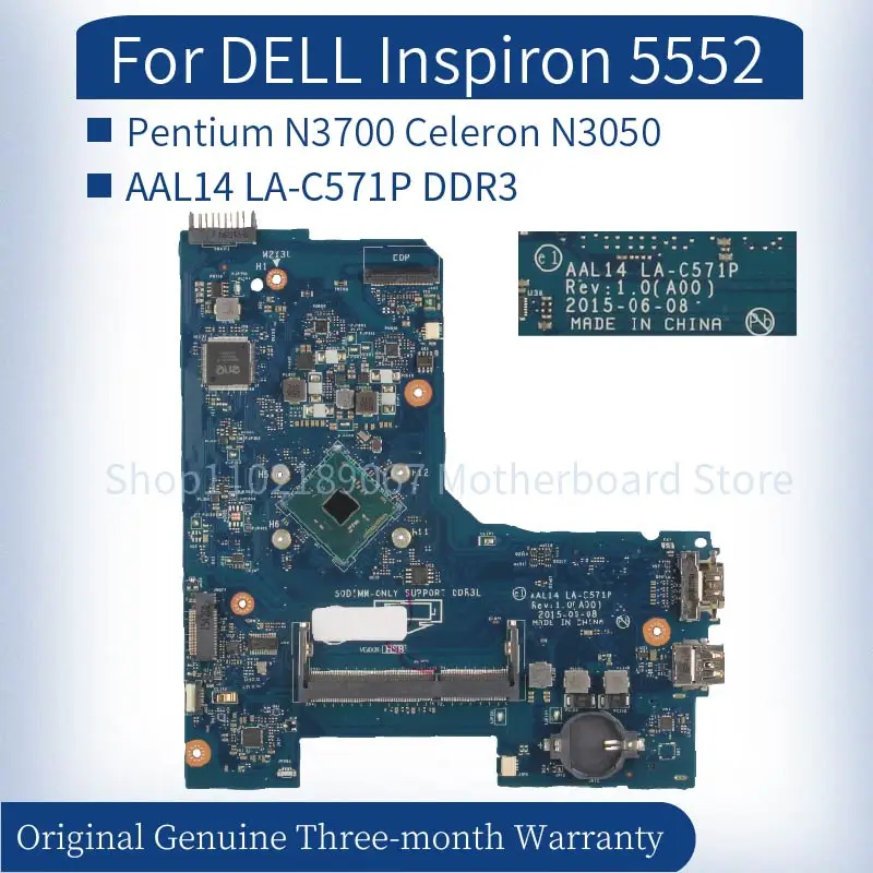 

AAL14 LA-C571P For DELL Inspiron 15 5000 5552 5452 Laptop Mainboard N3700 N3050 06KW6N 0F77J1 Notebook Motherboard DDR3 Tested