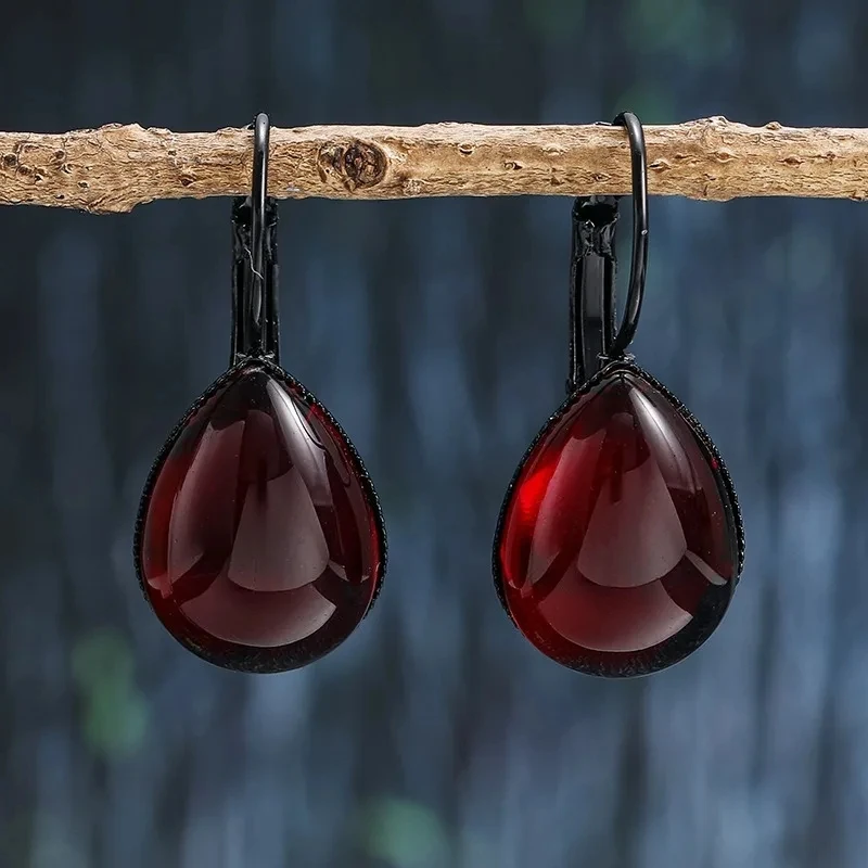 Gothic Blood Red Drop Earrings For Women Girls Vampire Witch Jewelry Accessories Mysterious Magic Crystal Earhook Gift For Her