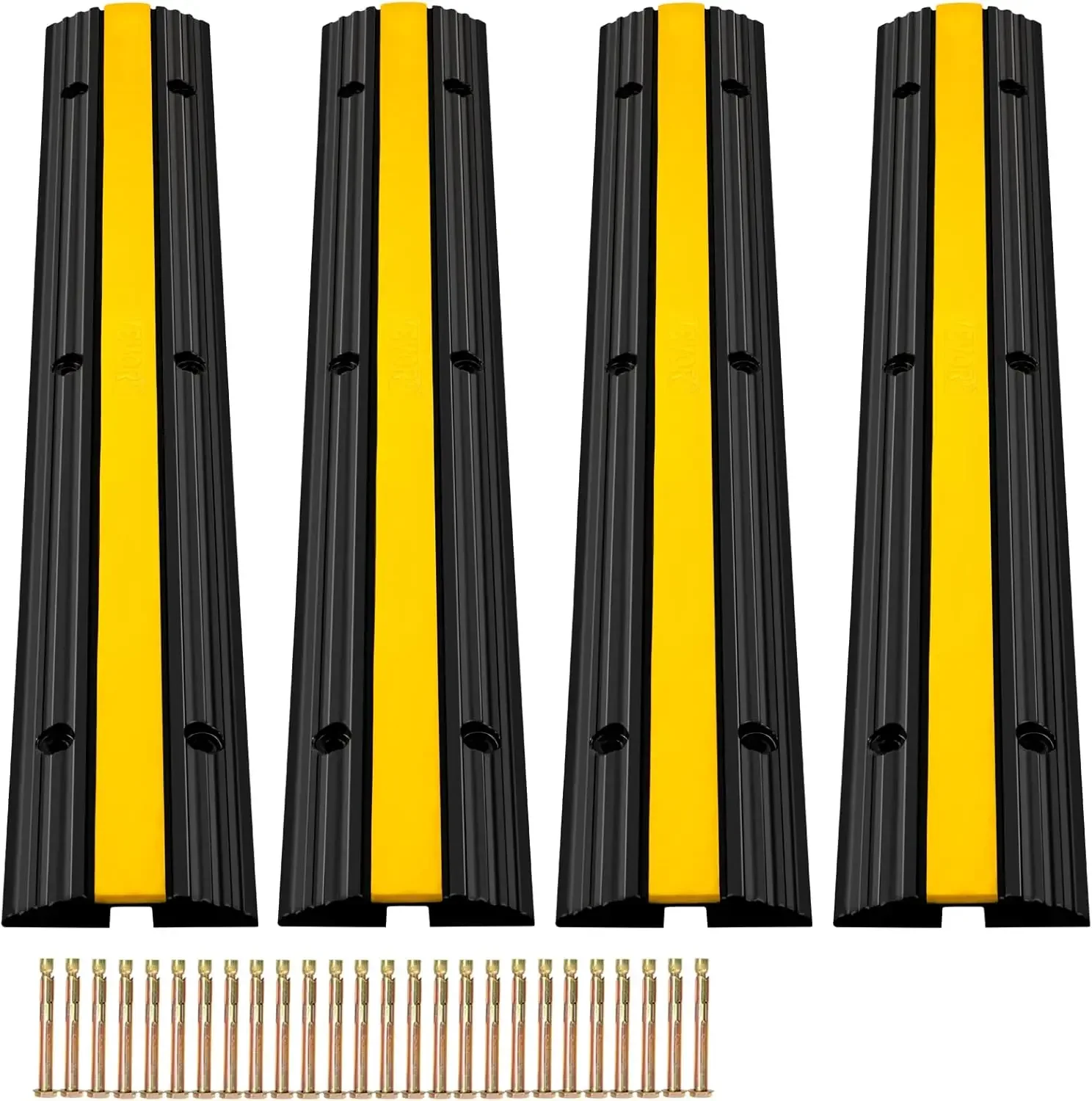 Cable Protector Ramp, 4 Packs 1 Channel Speed Bump Hump, Heavy Duty Rubber Modular Rated 18000 LBS Load Capacity Protective