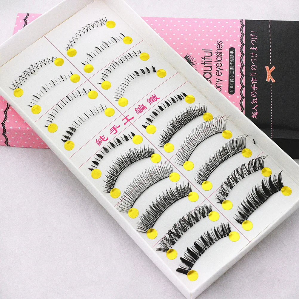 10Pairs Eyelash Mix Set Handmade Band Thick Long Natural Curly Japanese Style Fake Eyelash Upper Lower Cross