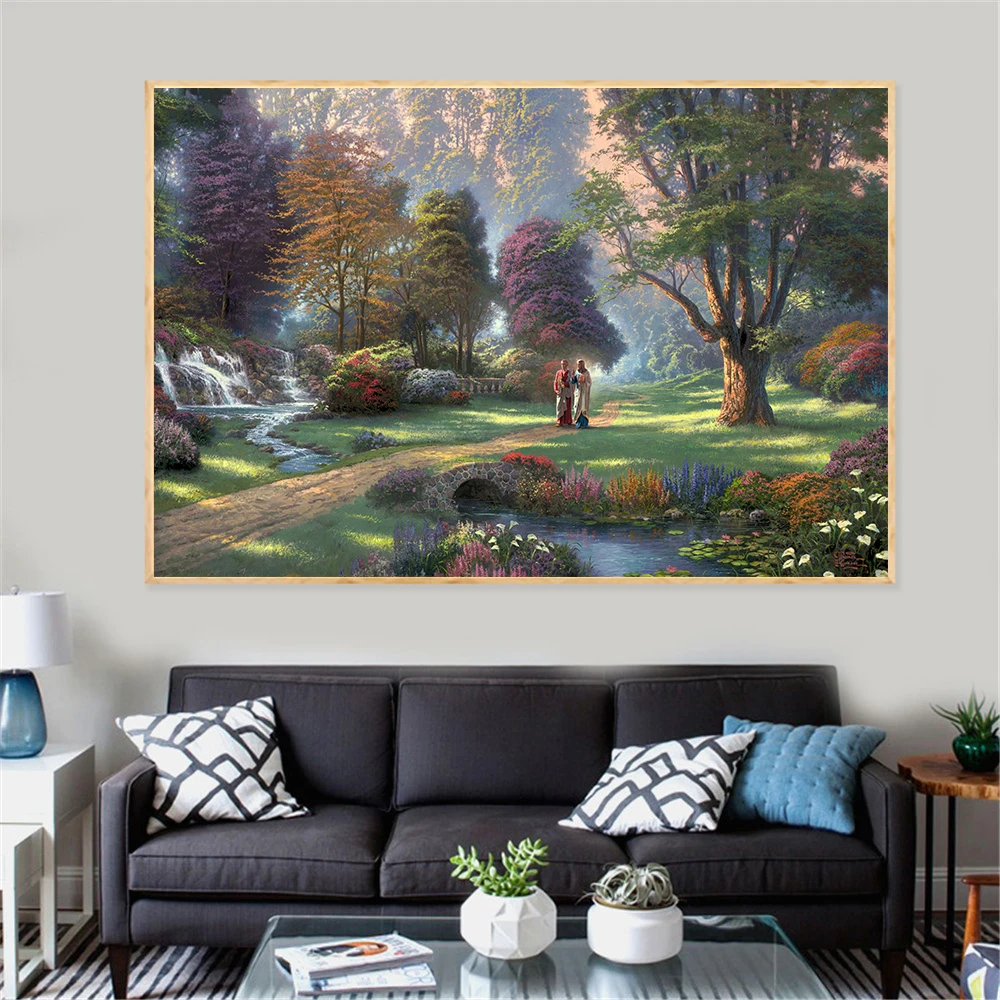 New Abstract Oil Painting Canvas Prints Mountain Landscape Posters and Prints Wall Decor Lamplight Nature House Cottage