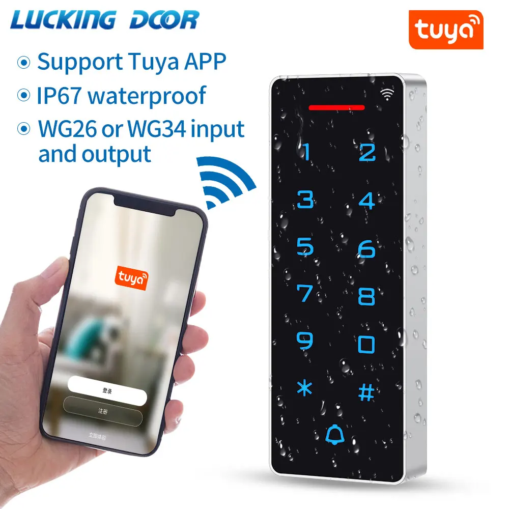 

Standalone WIFI Tuya Smart App Door Access Control Keypad Access Controler RFID Card Reader IP67 Waterproof Wiegand Output&Input