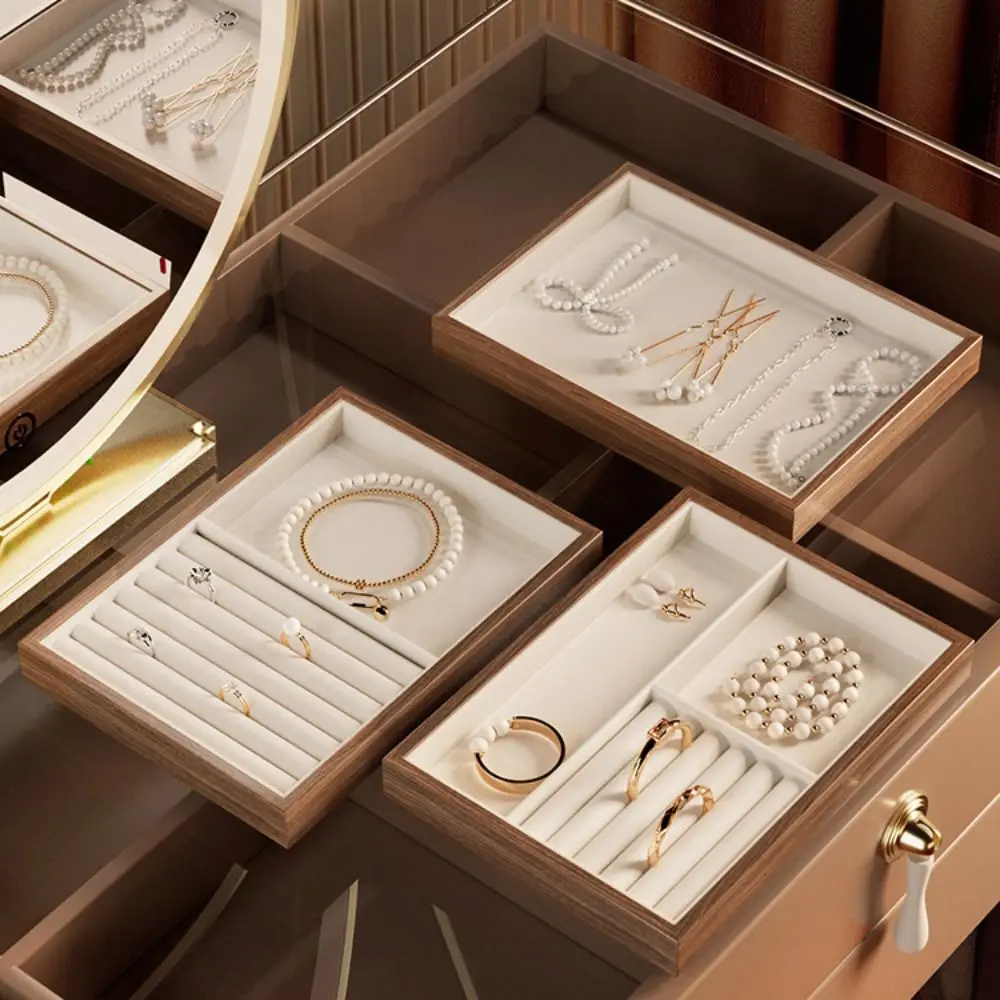 

28 сеток, деревянный лоток для колец, изысканный футляр для ожерелья, держатель для колец и сережек, органайзер для ювелирных изделий, бархатный лоток для демонстрации ювелирных изделий