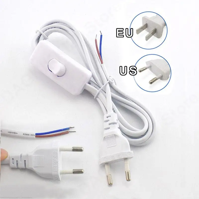 EU US Plug 1.8m AC Power Supply Cord on-off Switch Two-pin Extension Cords Cable Type Adapter Line For LED Light Lamp