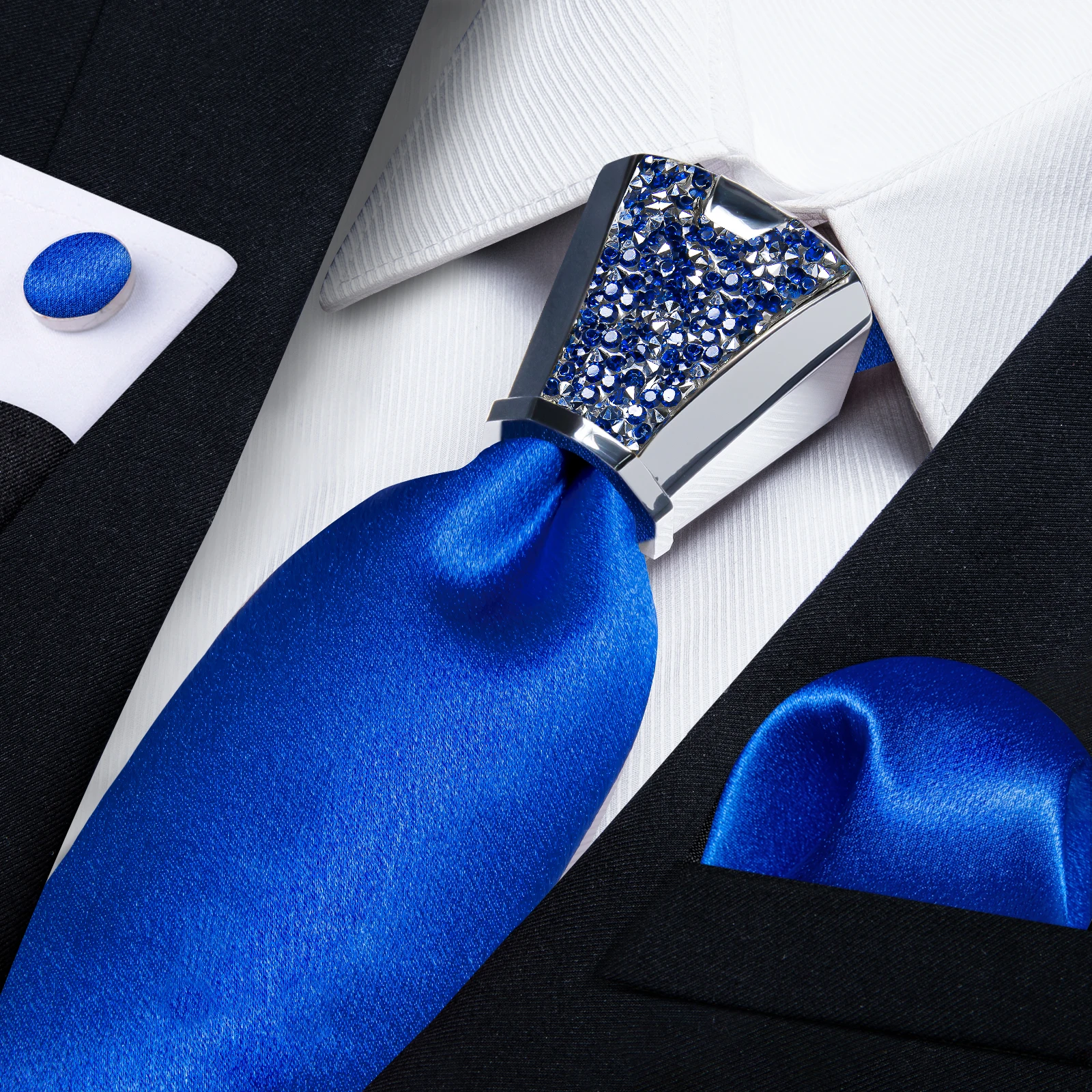 Solid Satin Men\'s Ties Black Royal Green Yellow 8cm Necktie with luxury Plastic Buckle Elegant Wedding Porm Men\'s Accessory