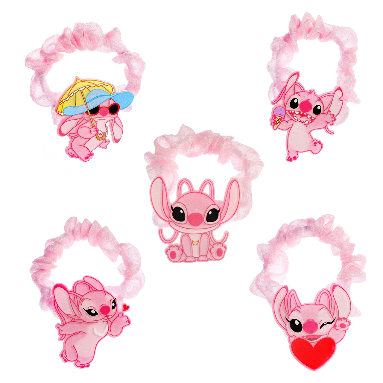 New Disney Cartoon Acrylic Stitch Intestinal Circle Student Ponytail Hair Band Angie Cute Headdress Hair Accessories Gifts