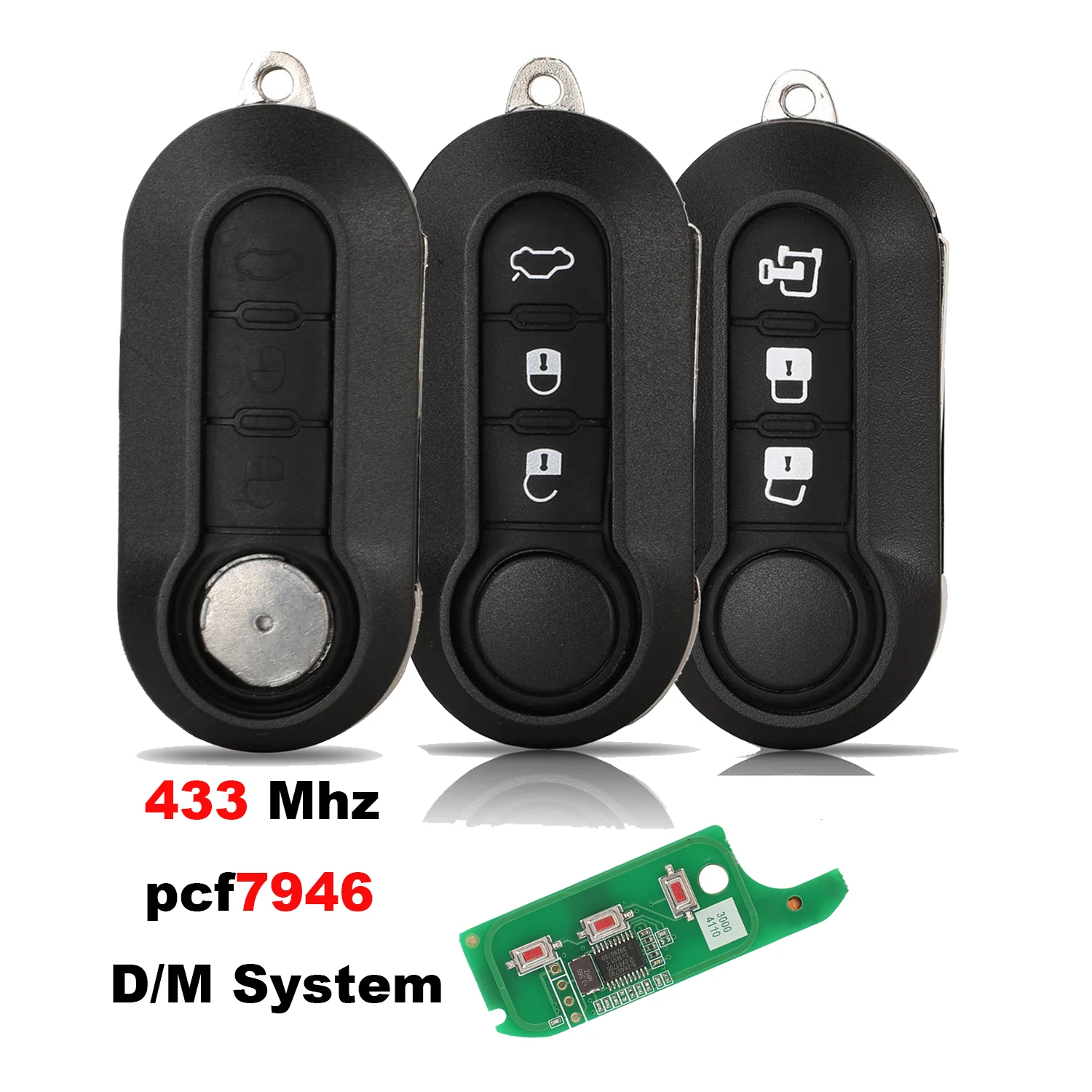 jingyuqin Car Key For Fiat 500 Grande Punto 2010-2017 Remote Key Fob Delphi/Marelli System FSK PCF7946/PCF7946AT Chip 433MHz