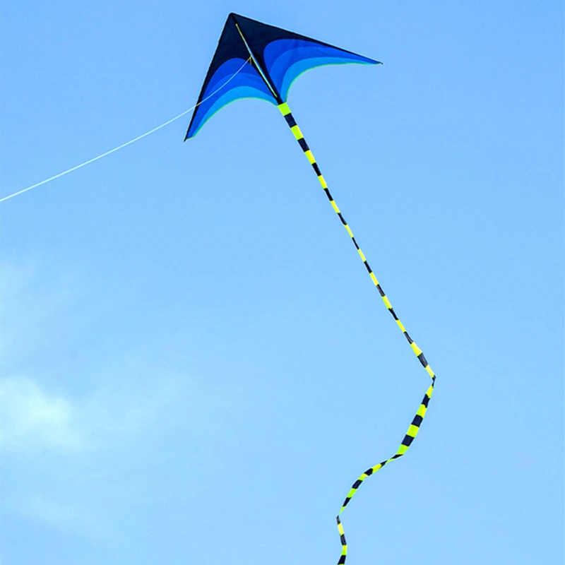 

free shipping large delta kite blue prairie kite toys with10m tails handle line outdoor flying rod ripstop kite factory