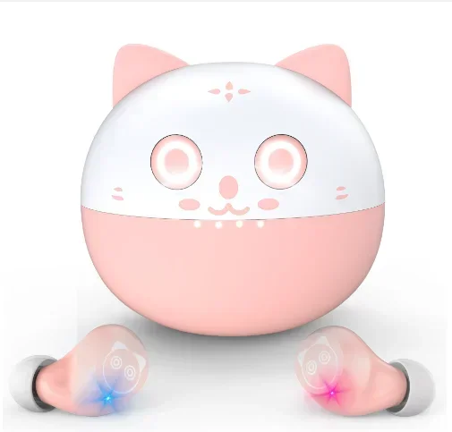 

Pink Cat Cute Little Devil Bluetooth Headphones For Kids Adult Gift 36H Playtime 3D Stereo Deep Bass Kids Wireless Earbuds