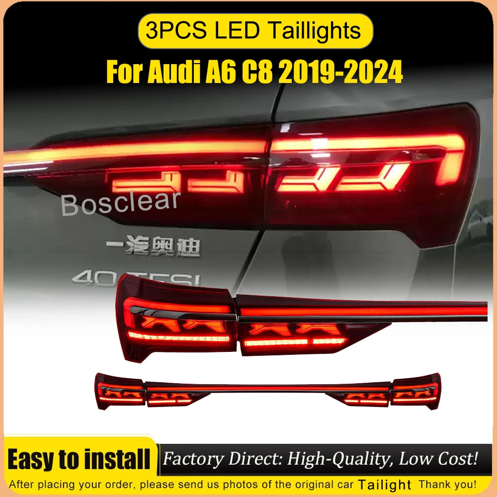 

LED Through Taillights For Audi A6 C8 2019-2024 Dynamic Flowing Rear TailLamps Assembly Auto Brake Reverse Lamps Plug And Play
