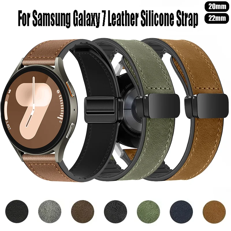 Leder-Silikonarmband für Samsung Galaxy Watch 4, 5, 6, 7, 40 mm/44 mm, Magnetband für Galaxy Watch 4/6 Classic 43 47 mm 42 46 mm