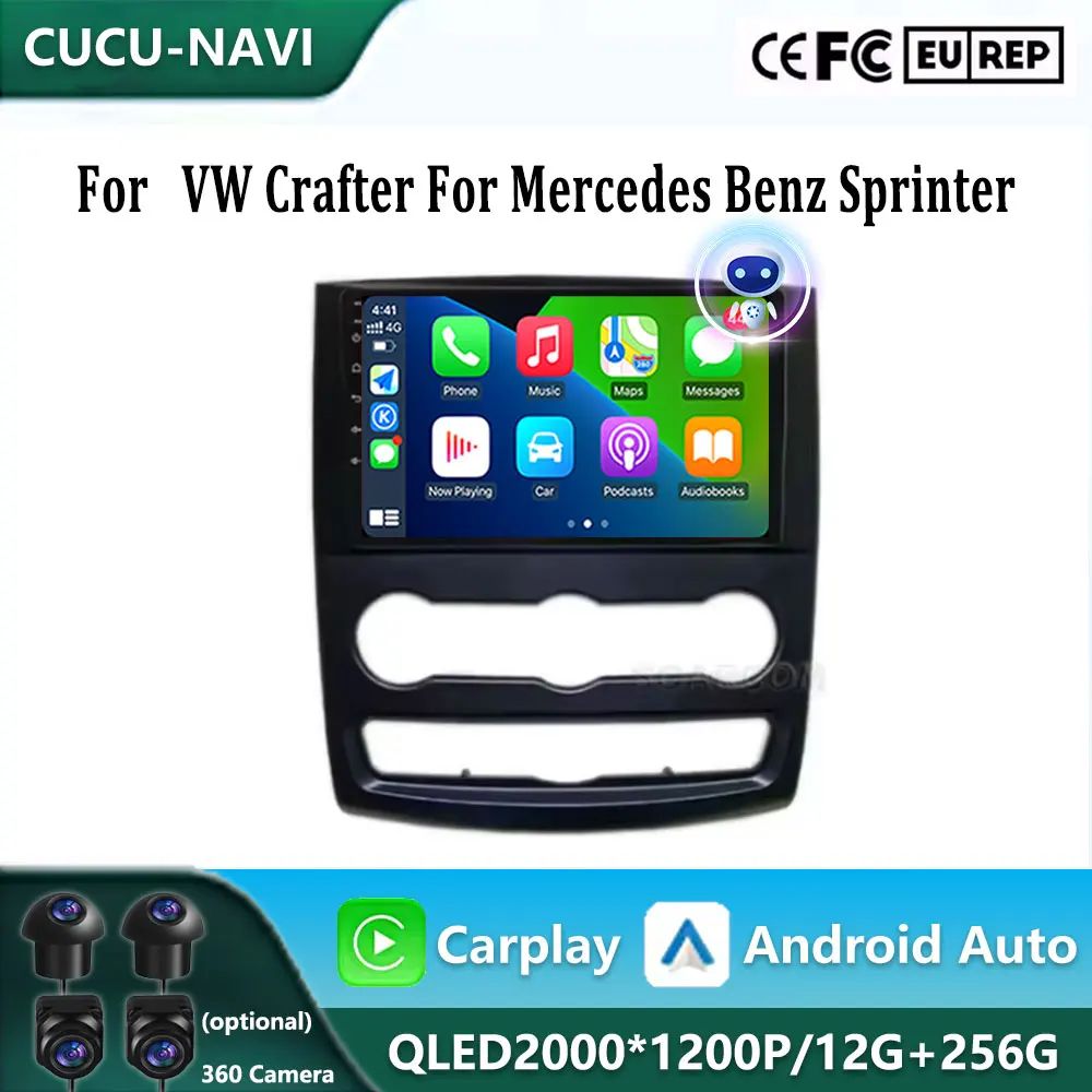 

10" Android 14 For VW Crafter For Mercedes Benz Sprinter Car Radio Multimedia Video Player GPS stereo CarPlay+auto WIFI+4G DSP