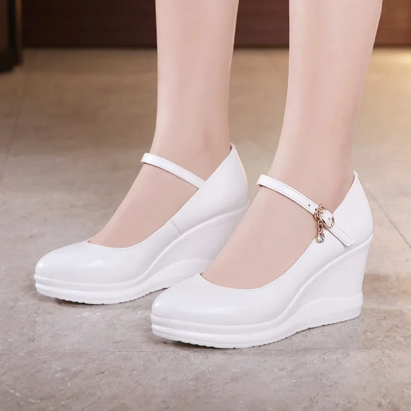 TIMETANG Plus Size35-43 Wedges Platform Shoes for Women Wedding Shoes White Red Spring High Heels Pumps Ladies office shoesE1249