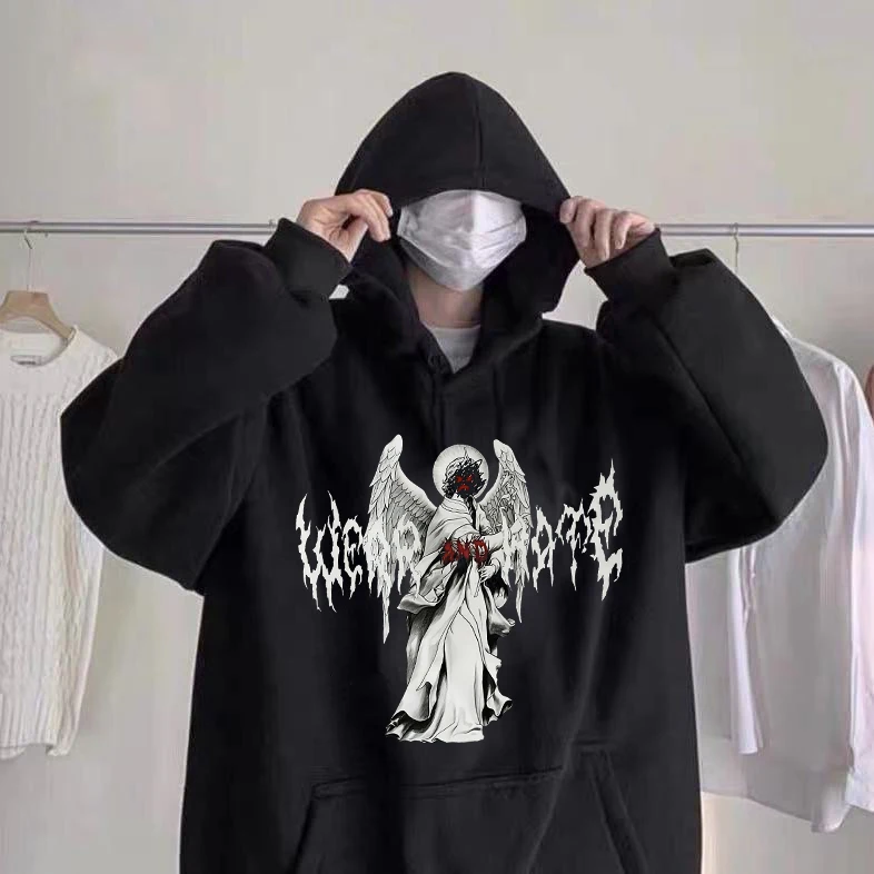 Ulzzang Demon Horror Print Harajuku Эстетическая женская толстовка Уличная одежда Винтажная толстовка в стиле хип-хоп Kawaii Goth Punk Куртка Топы