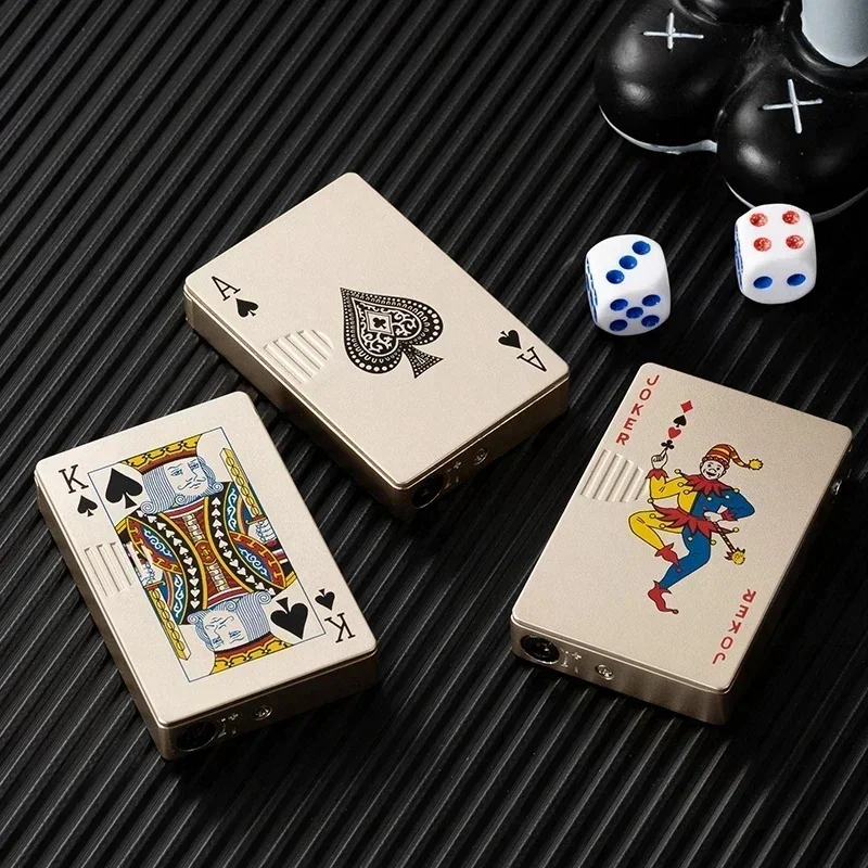 New Creative Metal Jet Torch Green Flame Poker Lighter Windproof Playing Card Lighter Funny Toy Smoking Accessories Men's Gift