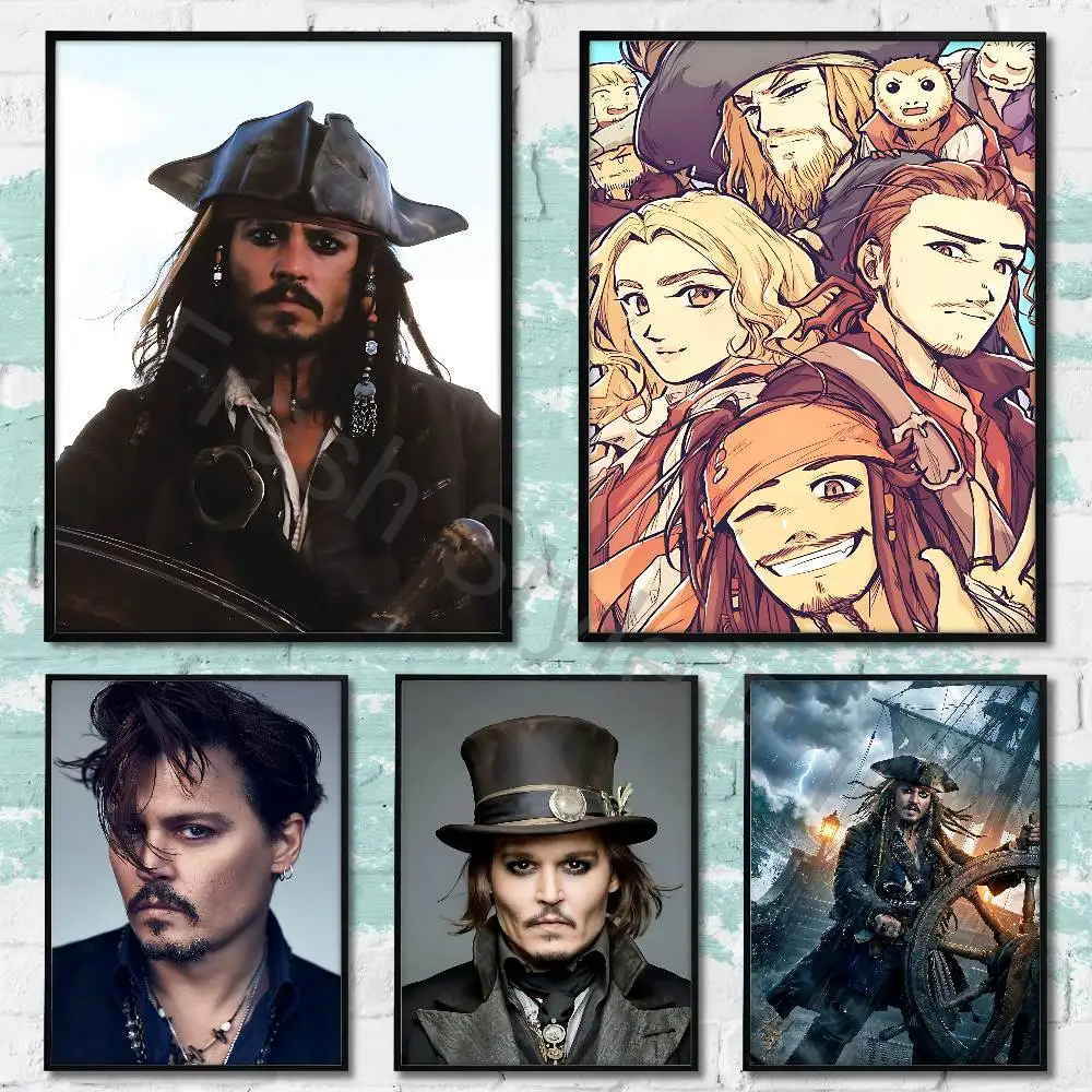 

J-Johnny D-Depp Actor Club Bar Paper Vintage Poster Wall Art Painting Bedroom Study Stickers