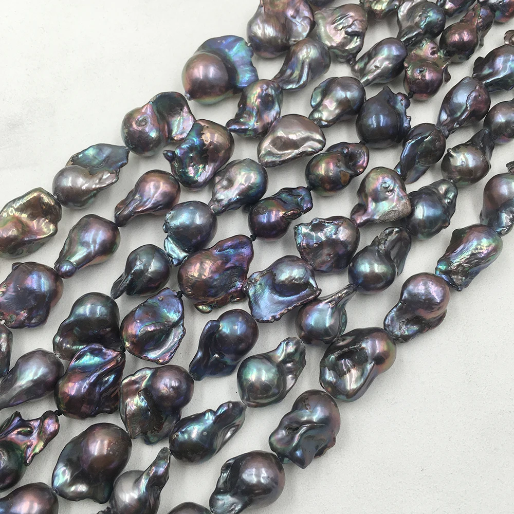 16inch 100% freshwater loose black pearl with baroque shape in strand,15-20 mm x 20-27 mm big baroque pearl . dying black color